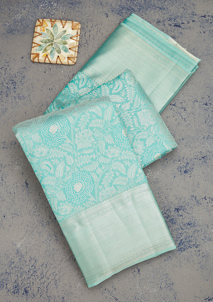 Sea Green Zariwork Pure Silk Saree