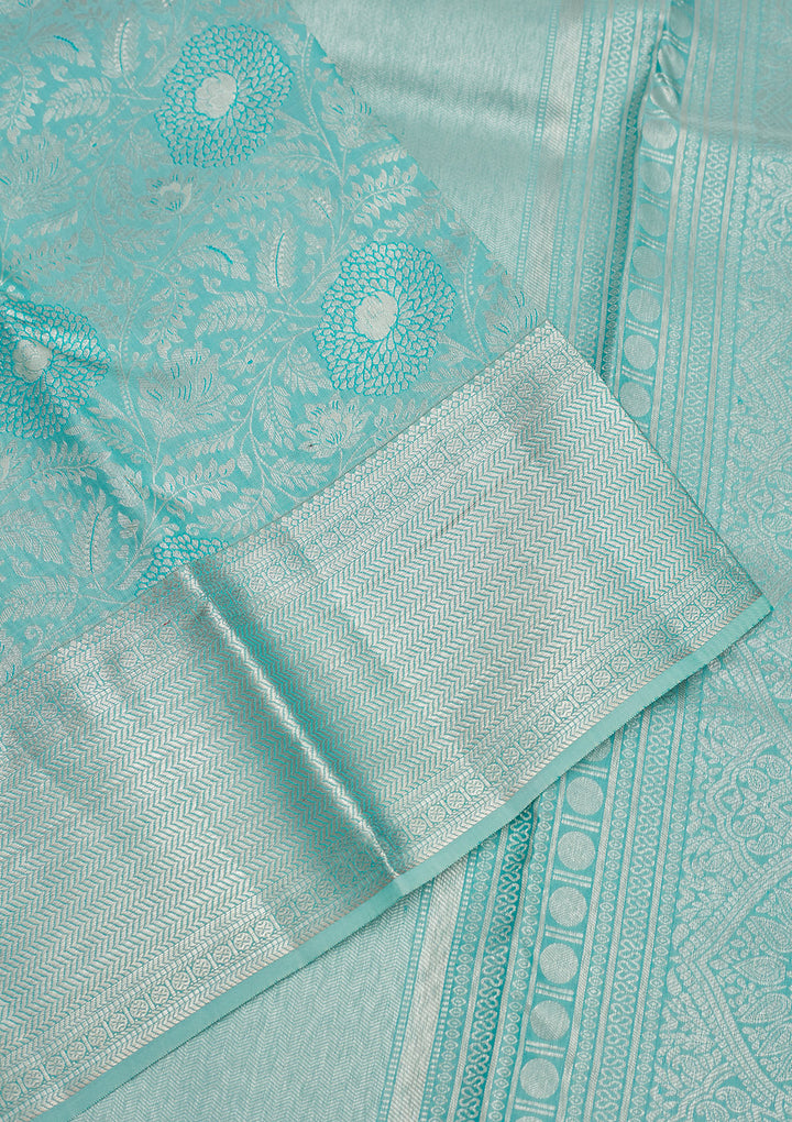 Sea Green Zariwork Pure Silk Saree