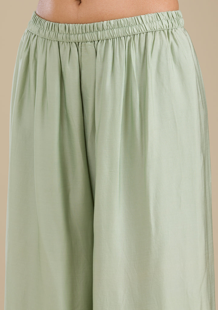 Sea Green Zariwork Semi Crepe Readymade Salwar Suit