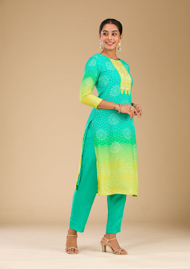 Sea Green Zariwork Semi Crepe Readymade Salwar Suit