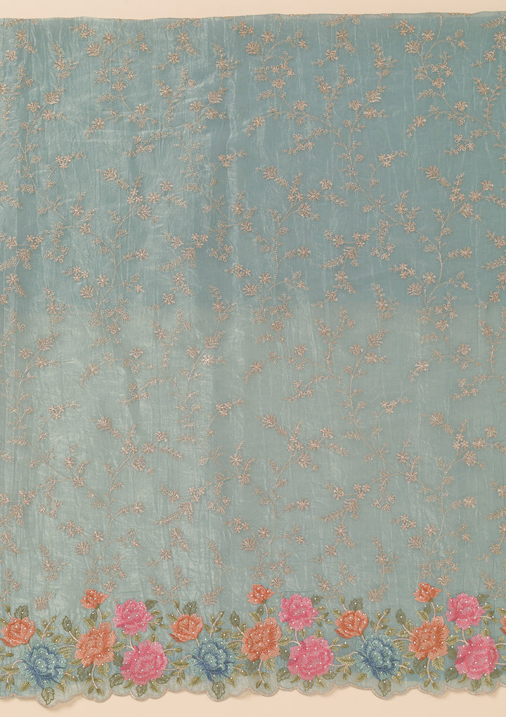 Sea Green Zariwork Semi Crepe Unstitched Salwar Suit