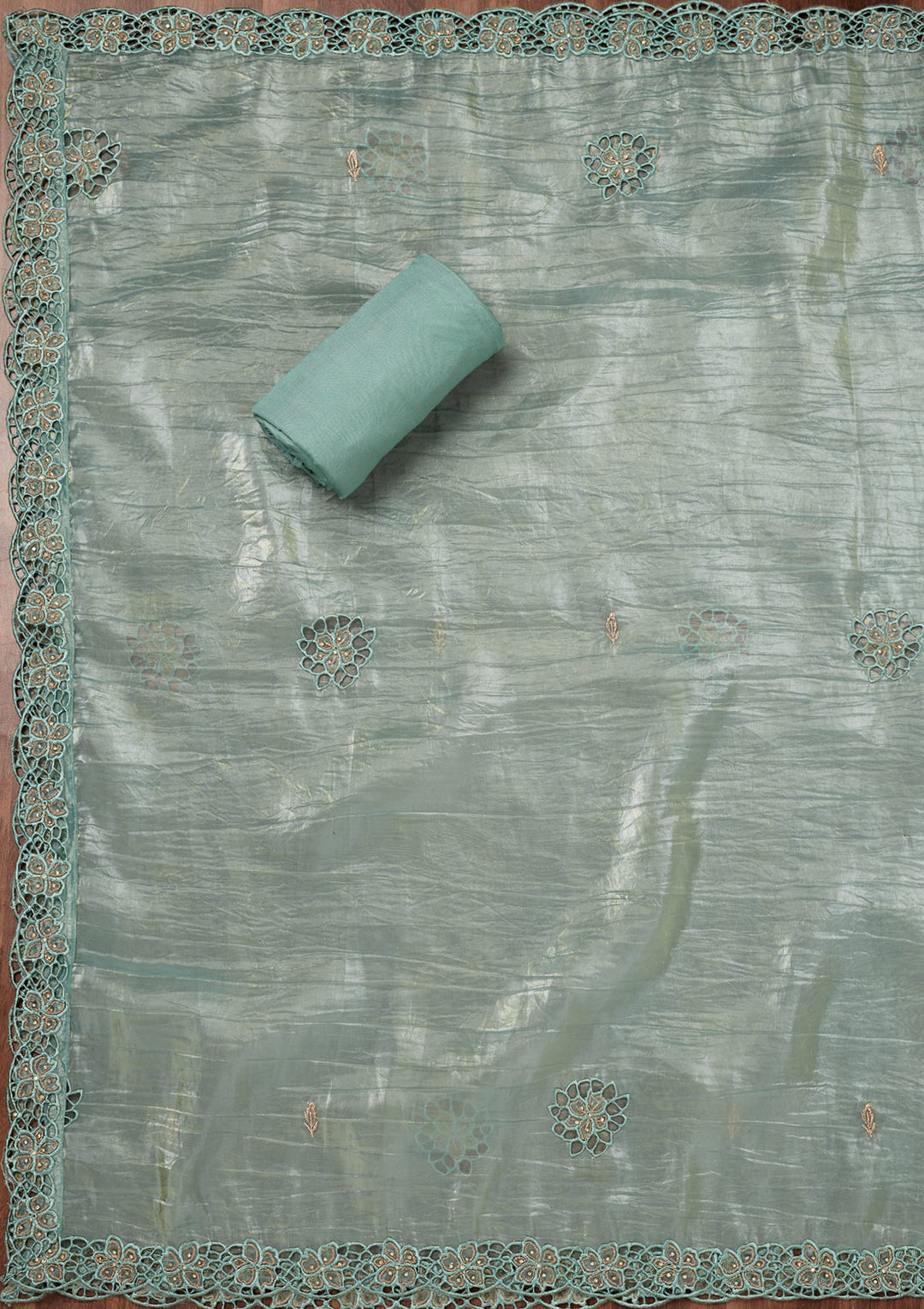Sea Green Zariwork Semi Crepe Unstitched Salwar Suit