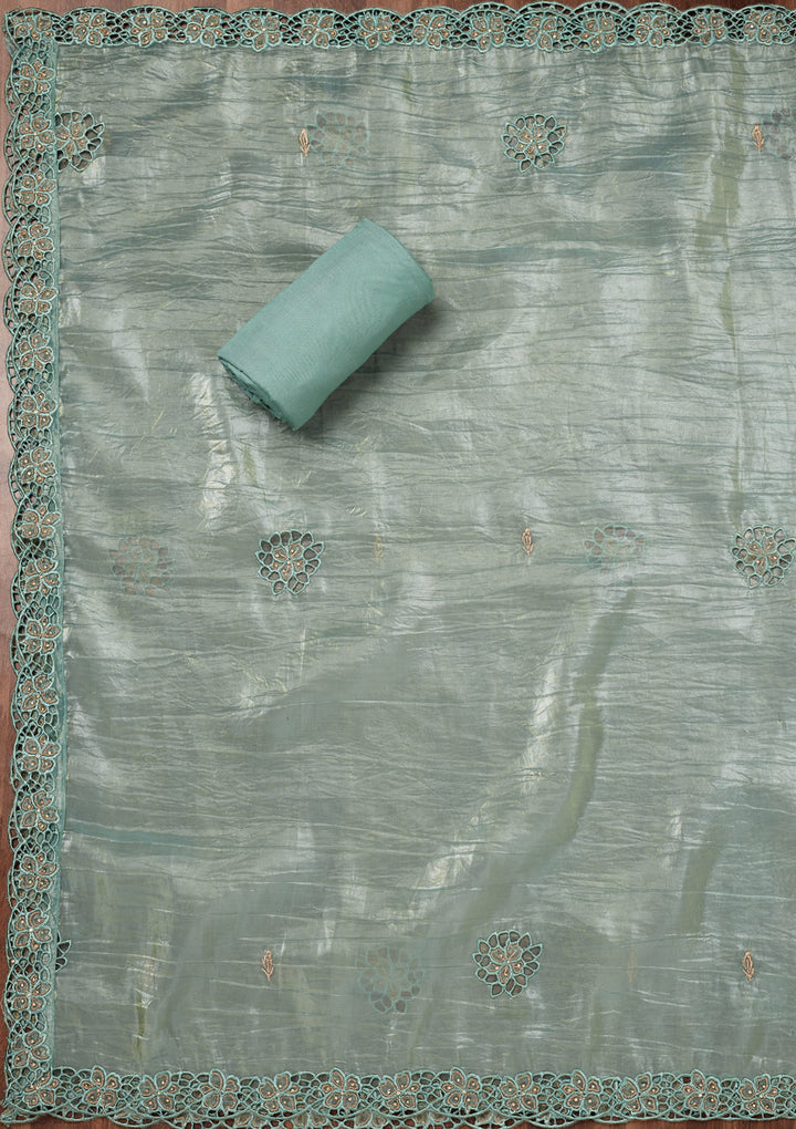 Sea Green Zariwork Semi Crepe Unstitched Salwar Suit