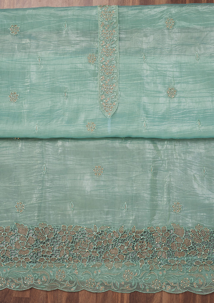 Sea Green Zariwork Semi Crepe Unstitched Salwar Suit