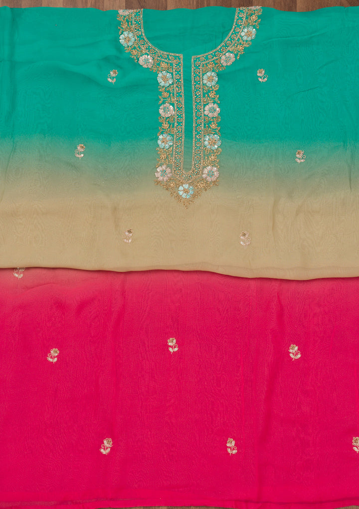 Sea Green Zariwork Semi Crepe Unstitched Salwar Suit