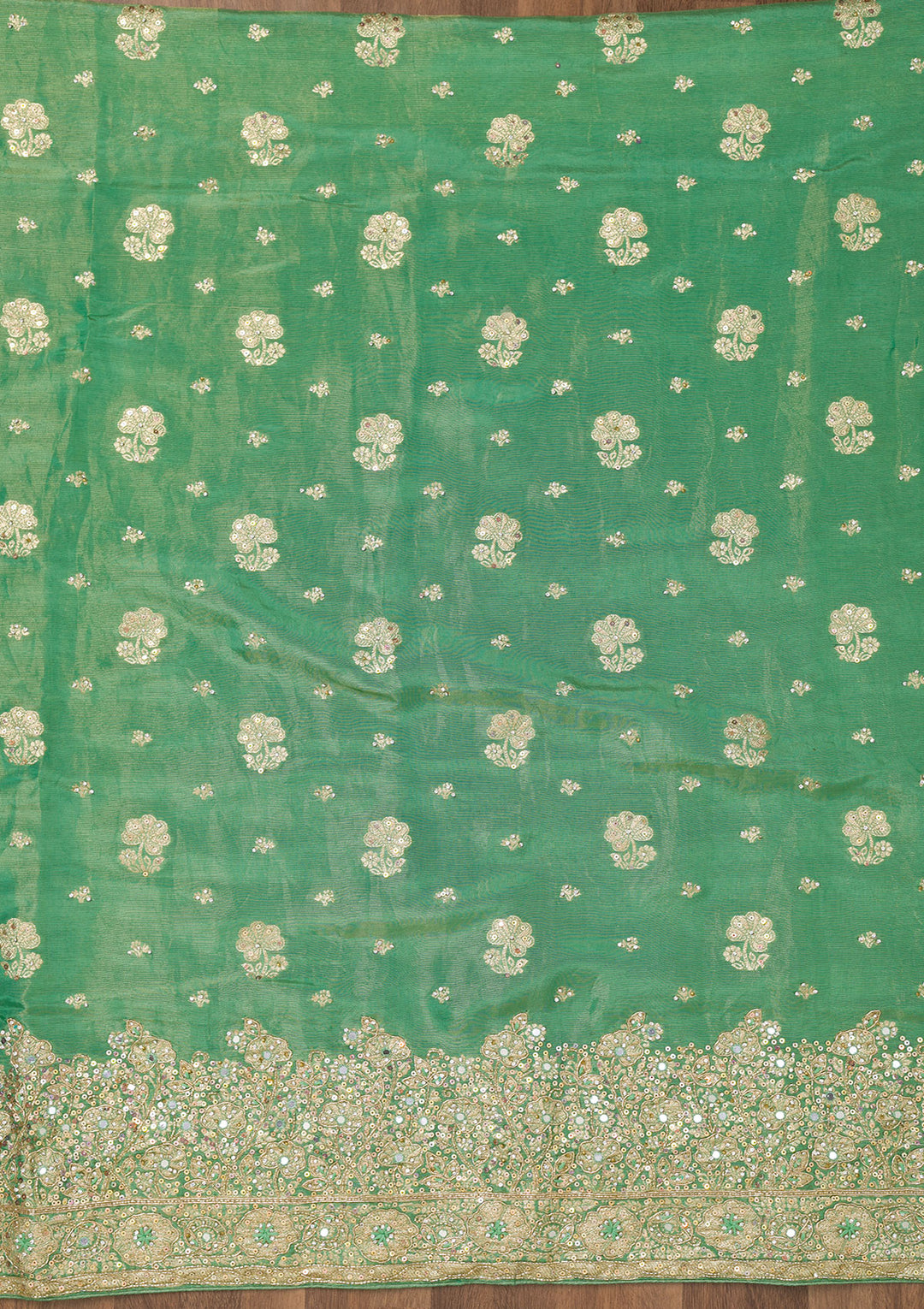 Sea Green Zariwork Semi Crepe Unstitched Salwar Suit