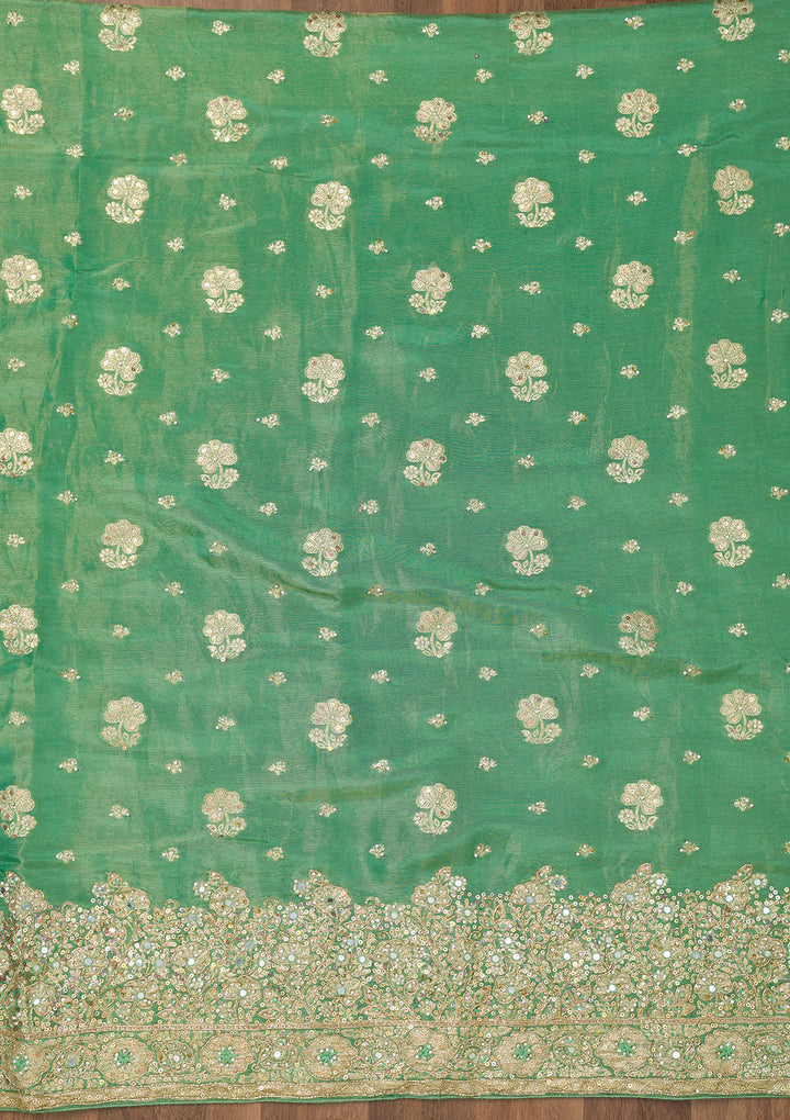 Sea Green Zariwork Semi Crepe Unstitched Salwar Suit