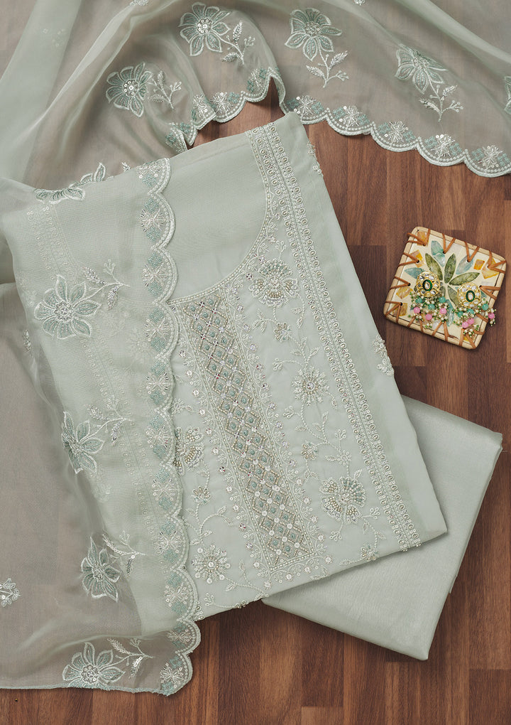 Sea Green Zariwork Semi Crepe Unstitched Salwar Suit