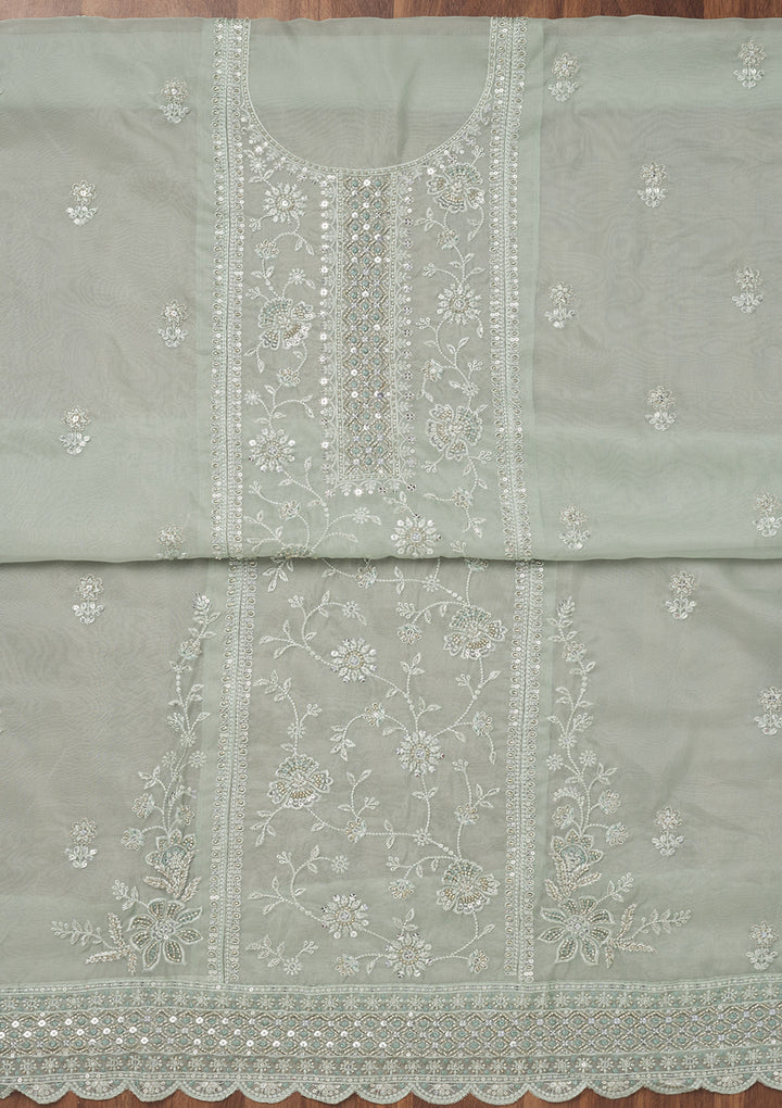 Sea Green Zariwork Semi Crepe Unstitched Salwar Suit
