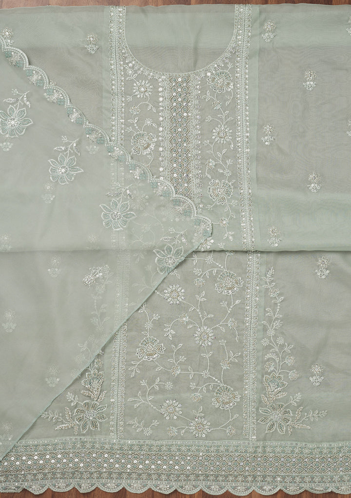 Sea Green Zariwork Semi Crepe Unstitched Salwar Suit
