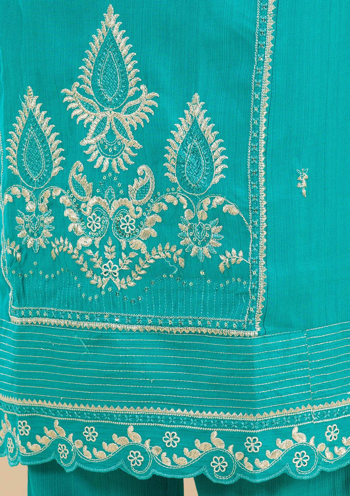 Sea Green Zariwork Silk Readymade Salwar Suit