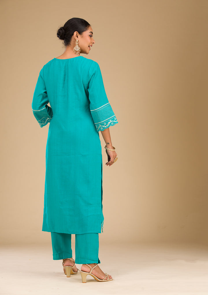 Sea Green Zariwork Silk Readymade Salwar Suit
