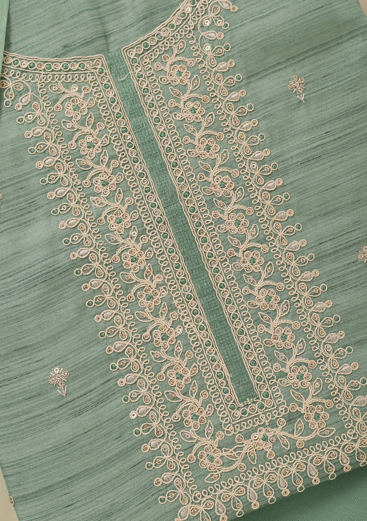 Sea Green Zariwork Soft Silk Unstitched Salwar Suit