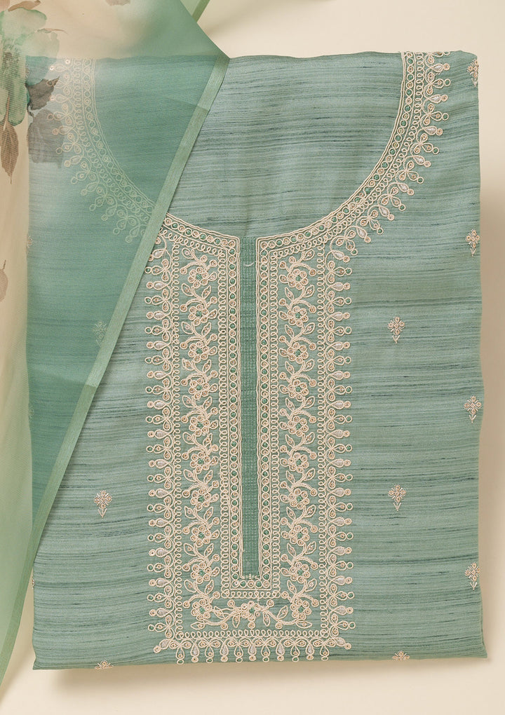 Sea Green Zariwork Soft Silk Unstitched Salwar Suit