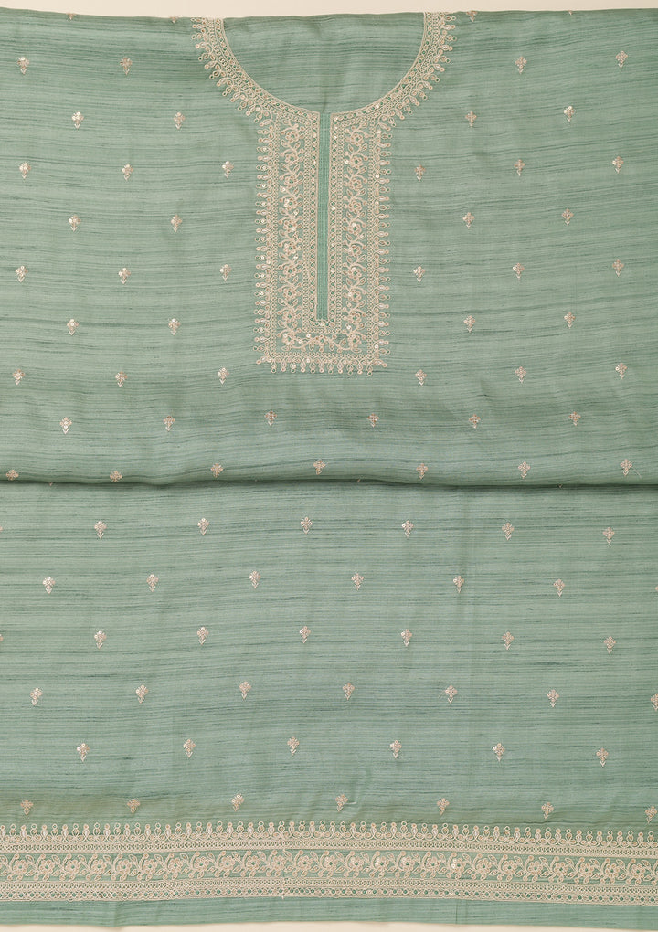 Sea Green Zariwork Soft Silk Unstitched Salwar Suit