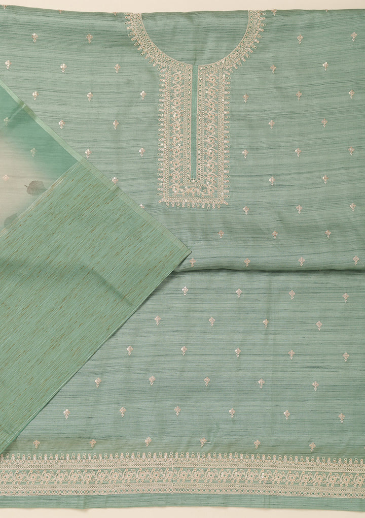 Sea Green Zariwork Soft Silk Unstitched Salwar Suit