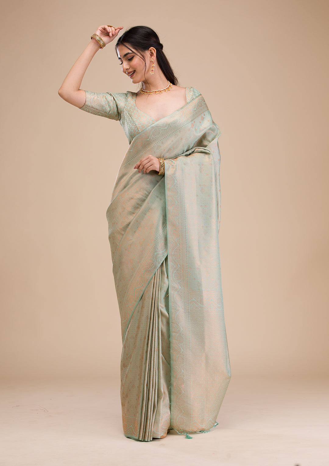 Sea Green Zariwork Soft Silk Saree