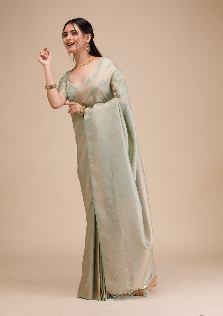 Sea Green Zariwork Soft Silk Saree