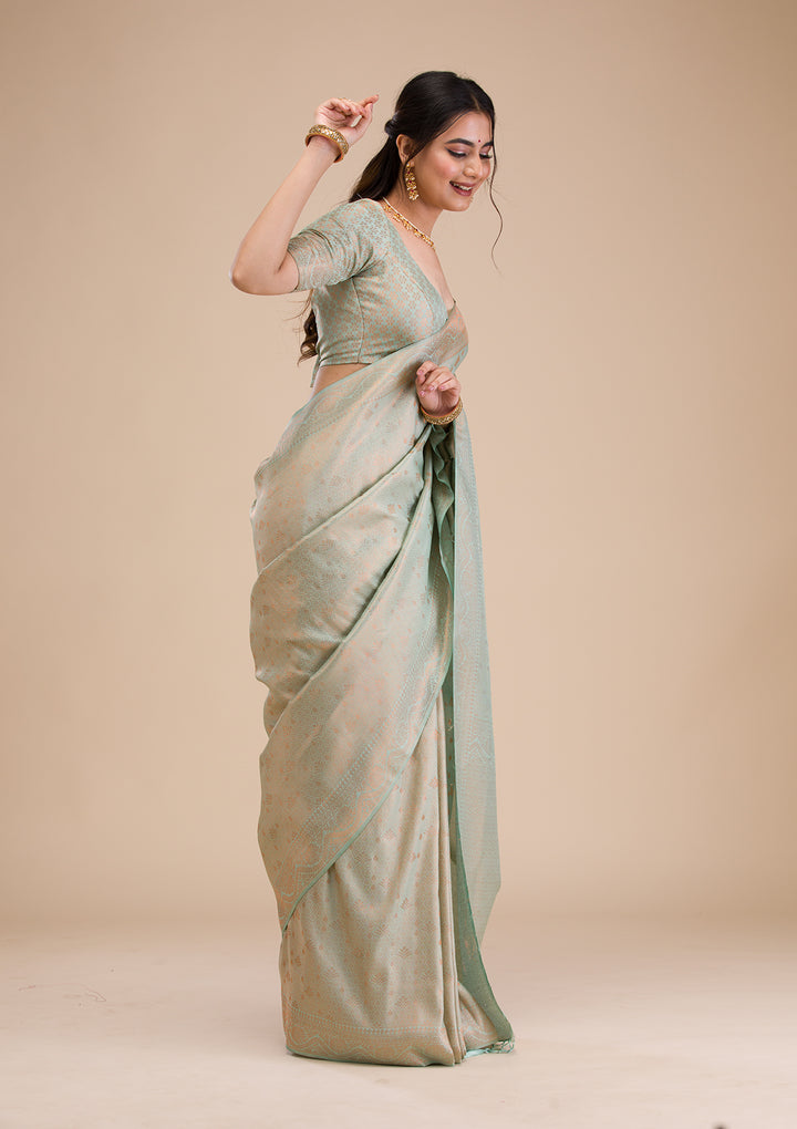 Sea Green Zariwork Soft Silk Saree