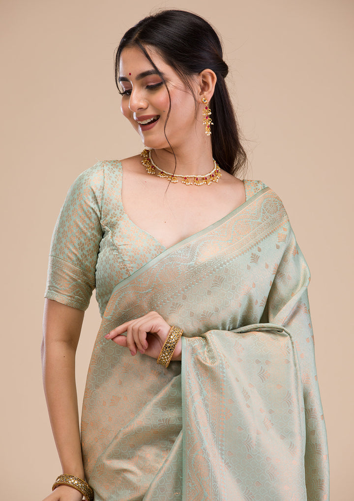 Sea Green Zariwork Soft Silk Saree