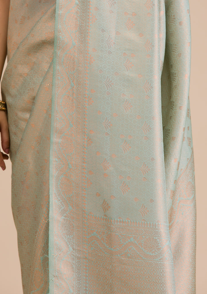 Sea Green Zariwork Soft Silk Saree