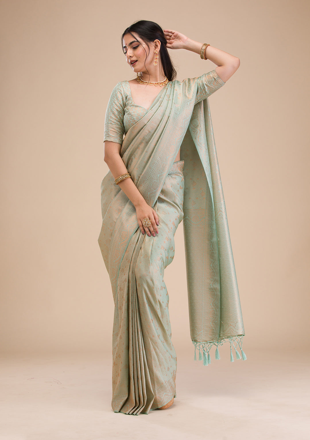 Sea Green Zariwork Soft Silk Saree