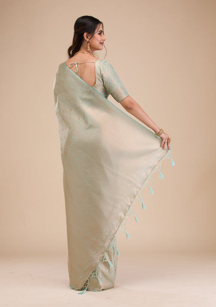 Sea Green Zariwork Soft Silk Saree