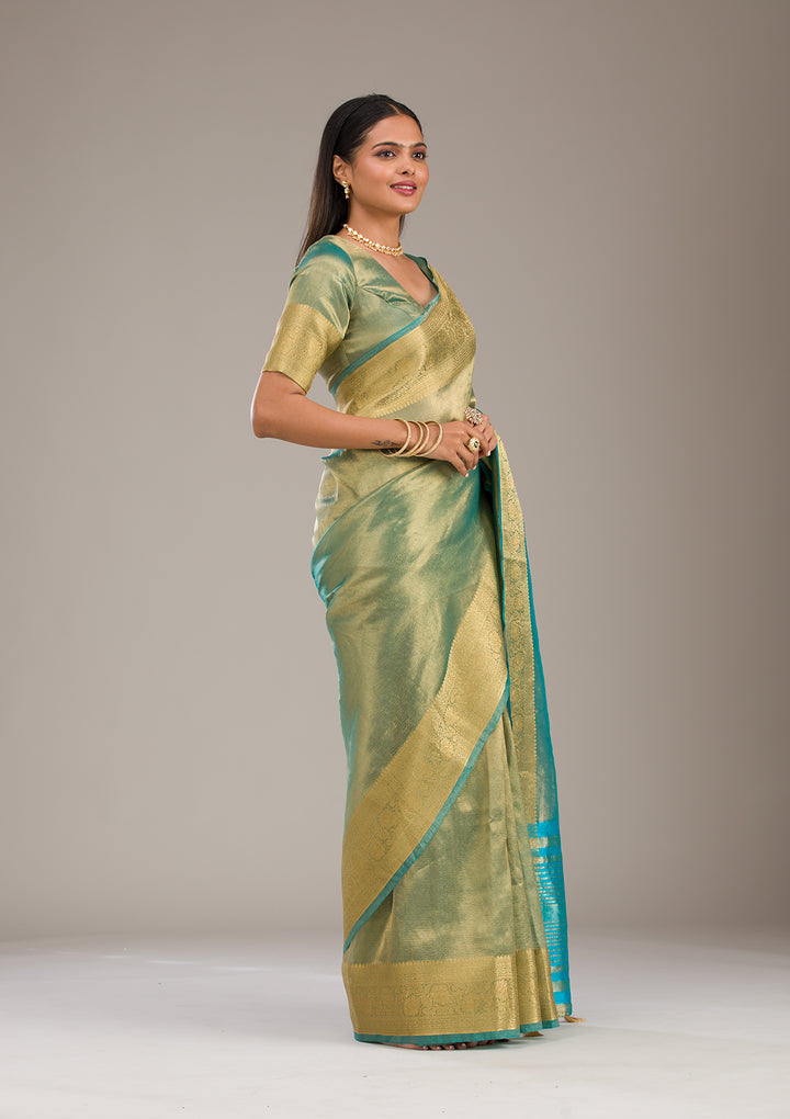 Sea Green Zariwork Tissue Saree