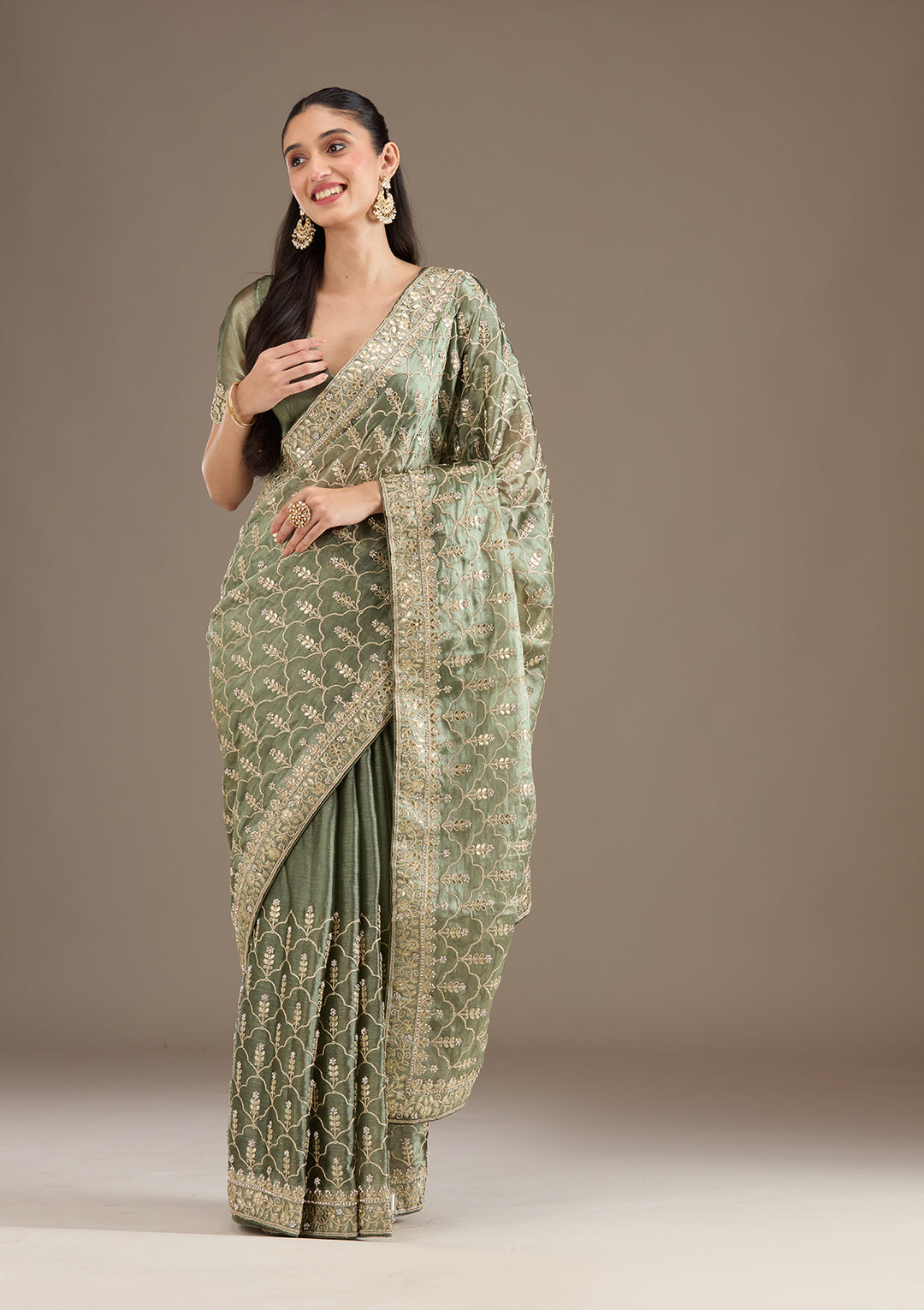 Sea Green Zariwork Tissue Saree