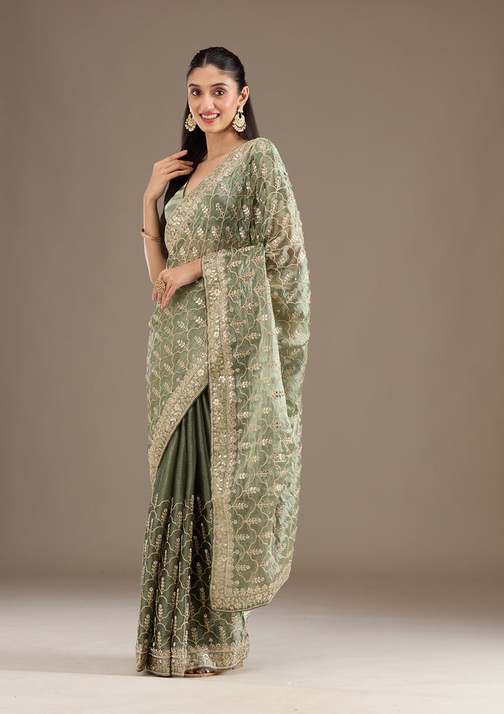 Sea Green Zariwork Tissue Saree
