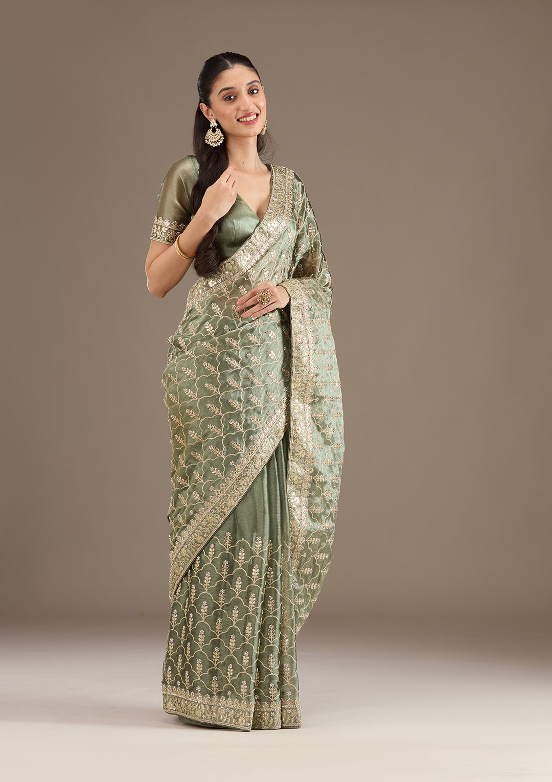 Sea Green Zariwork Tissue Saree