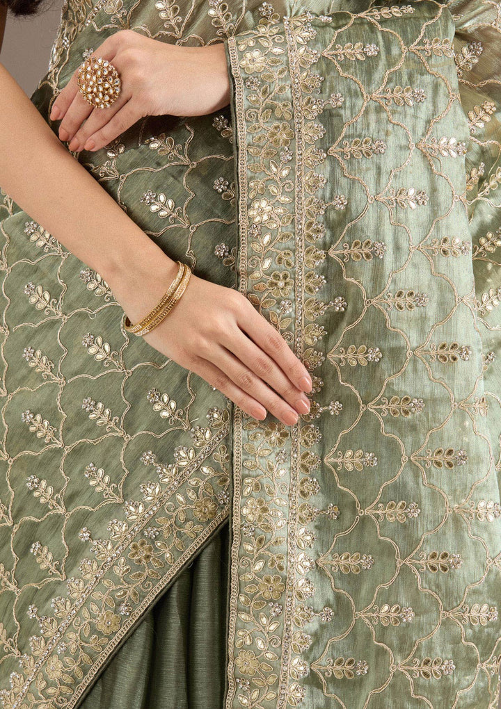 Sea Green Zariwork Tissue Saree