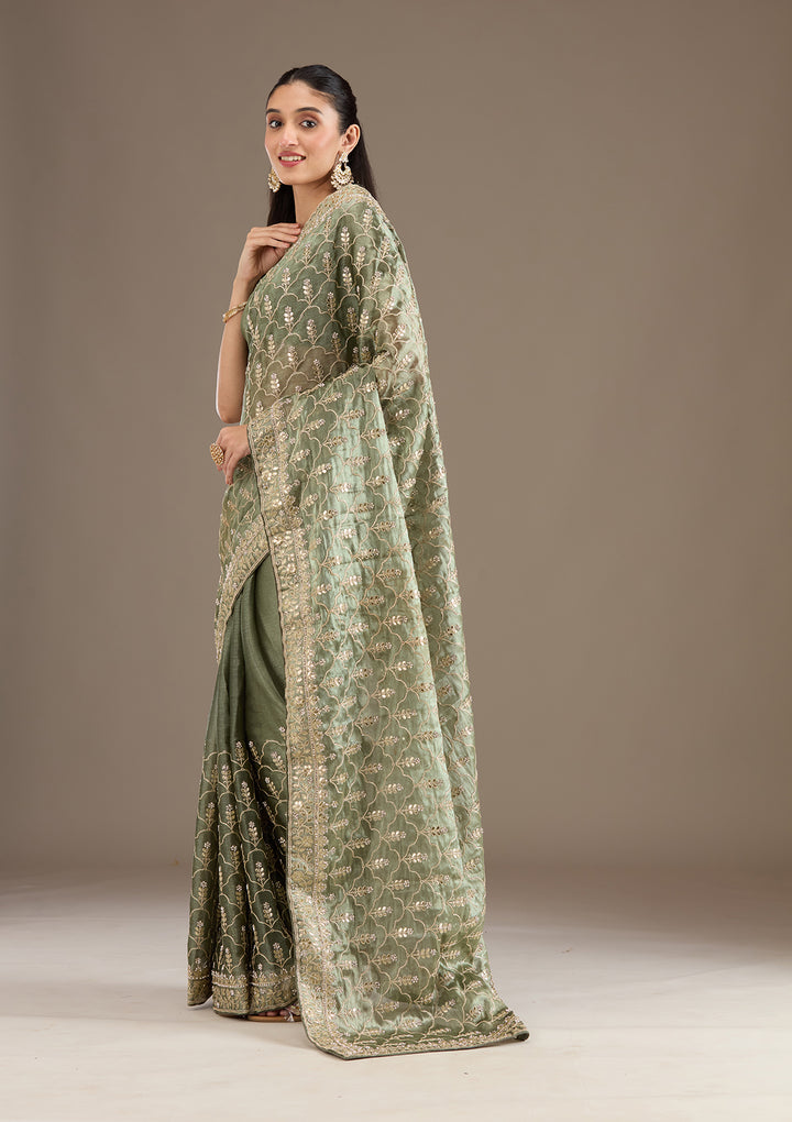 Sea Green Zariwork Tissue Saree
