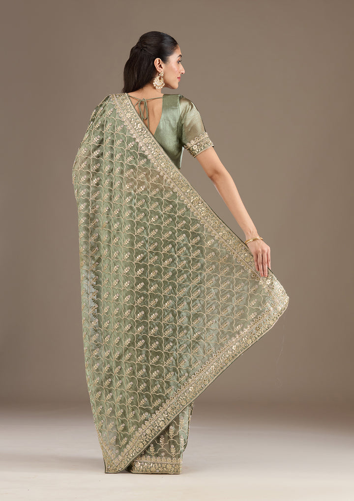 Sea Green Zariwork Tissue Saree