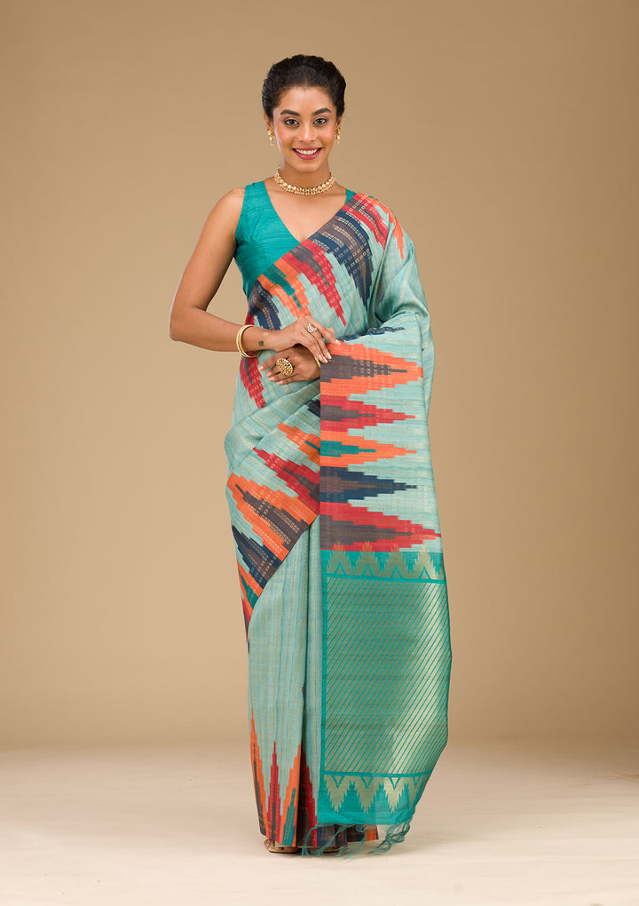 Sky Blue Printed Art Silk Saree