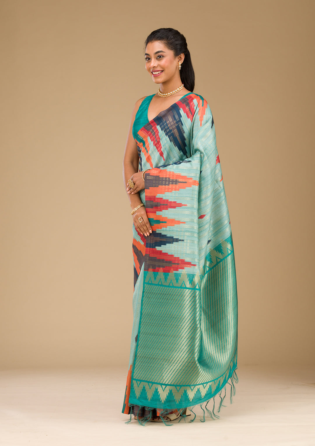 Sky Blue Printed Art Silk Saree