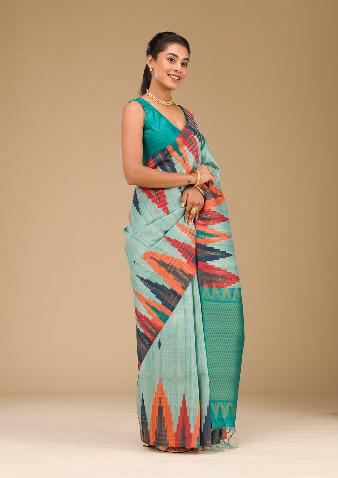 Sky Blue Printed Art Silk Saree