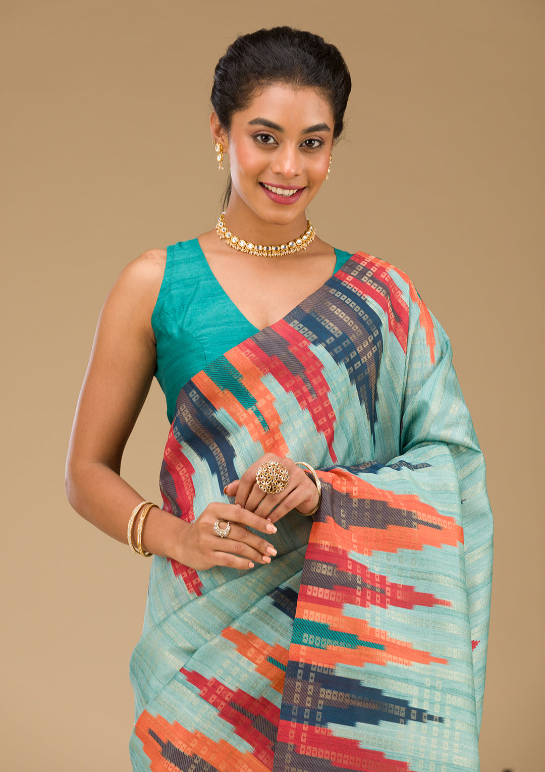 Sky Blue Printed Art Silk Saree
