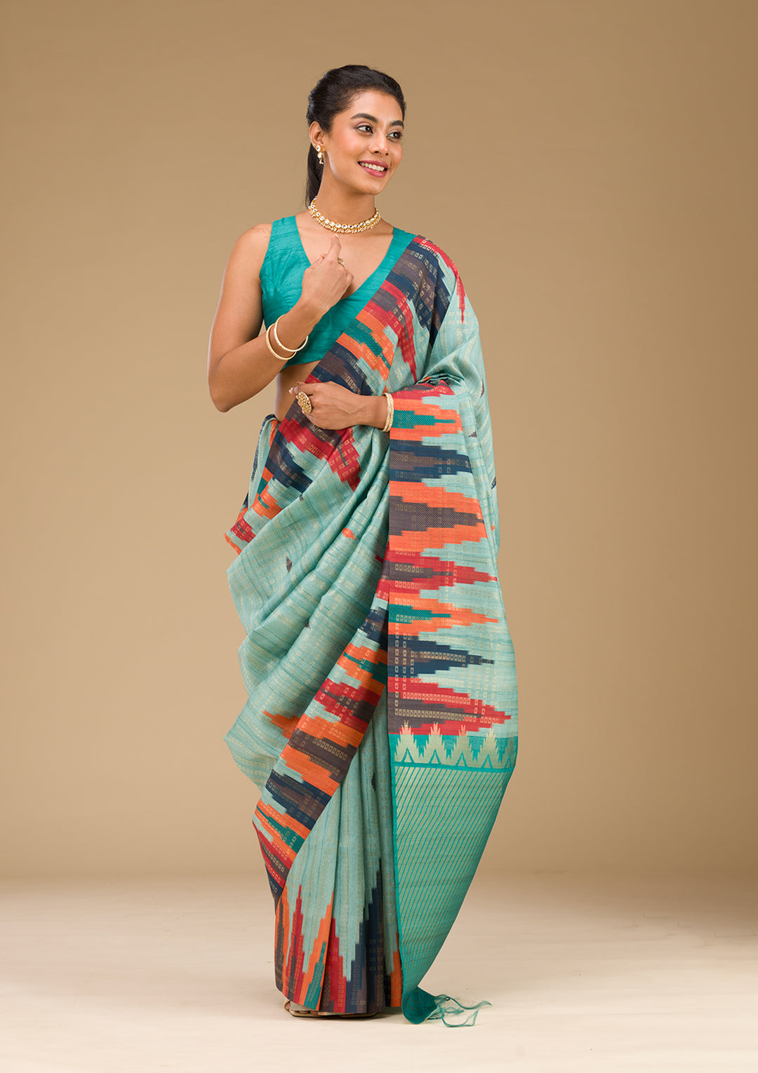 Sky Blue Printed Art Silk Saree