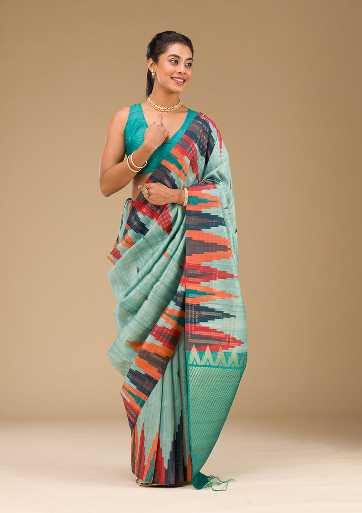 Sky Blue Printed Art Silk Saree
