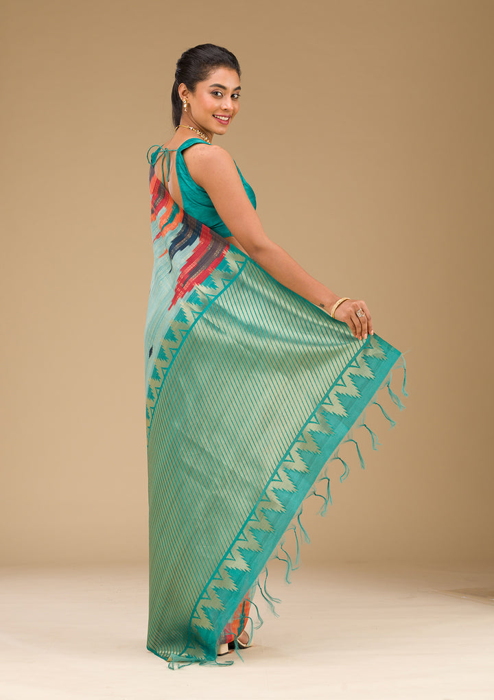 Sky Blue Printed Art Silk Saree