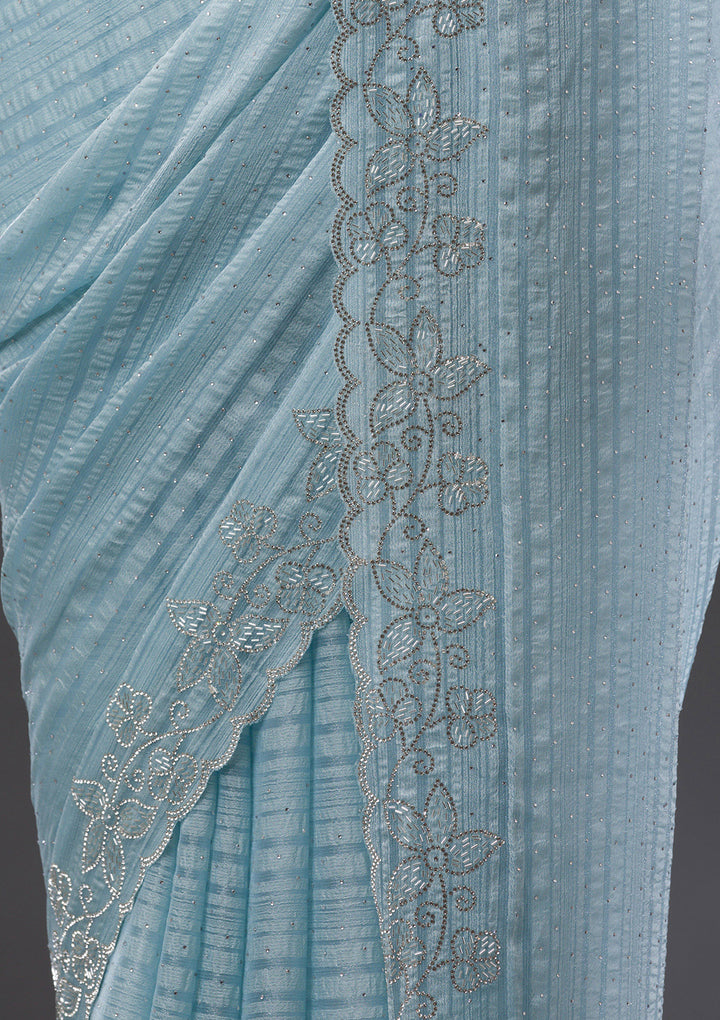 Sky Blue Stonework Chiffon Saree