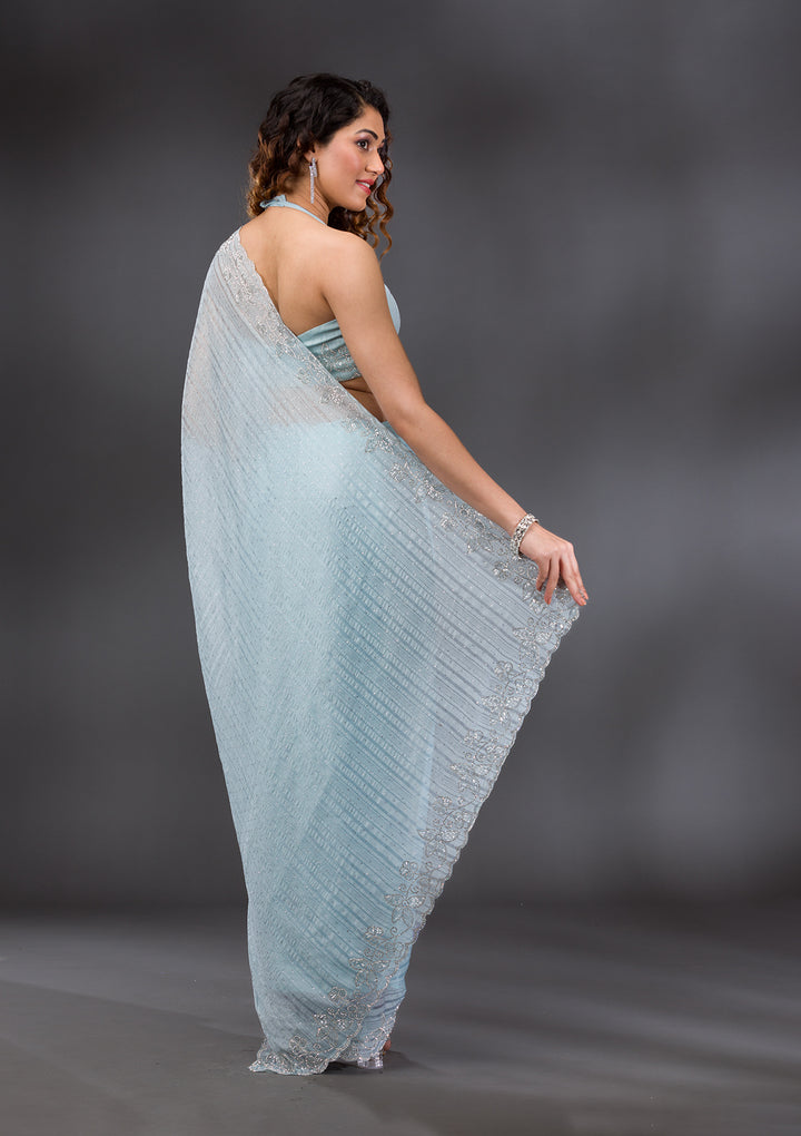 Sky Blue Stonework Chiffon Saree