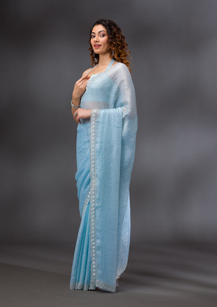 Sky Blue Stonework Chiffon Saree