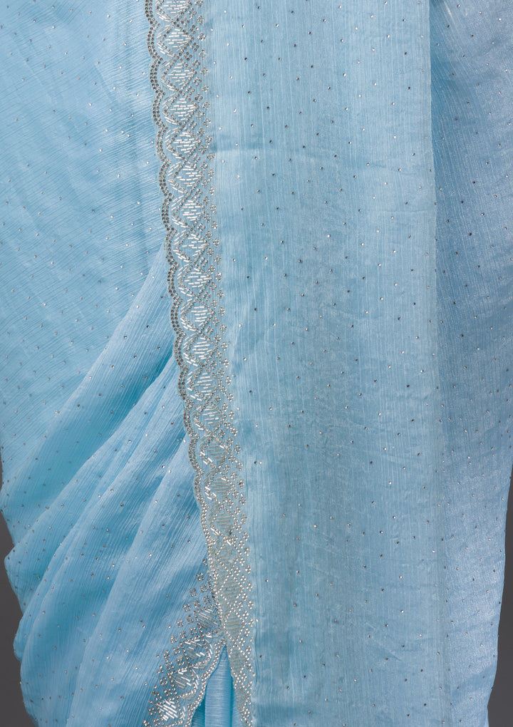 Sky Blue Stonework Chiffon Saree