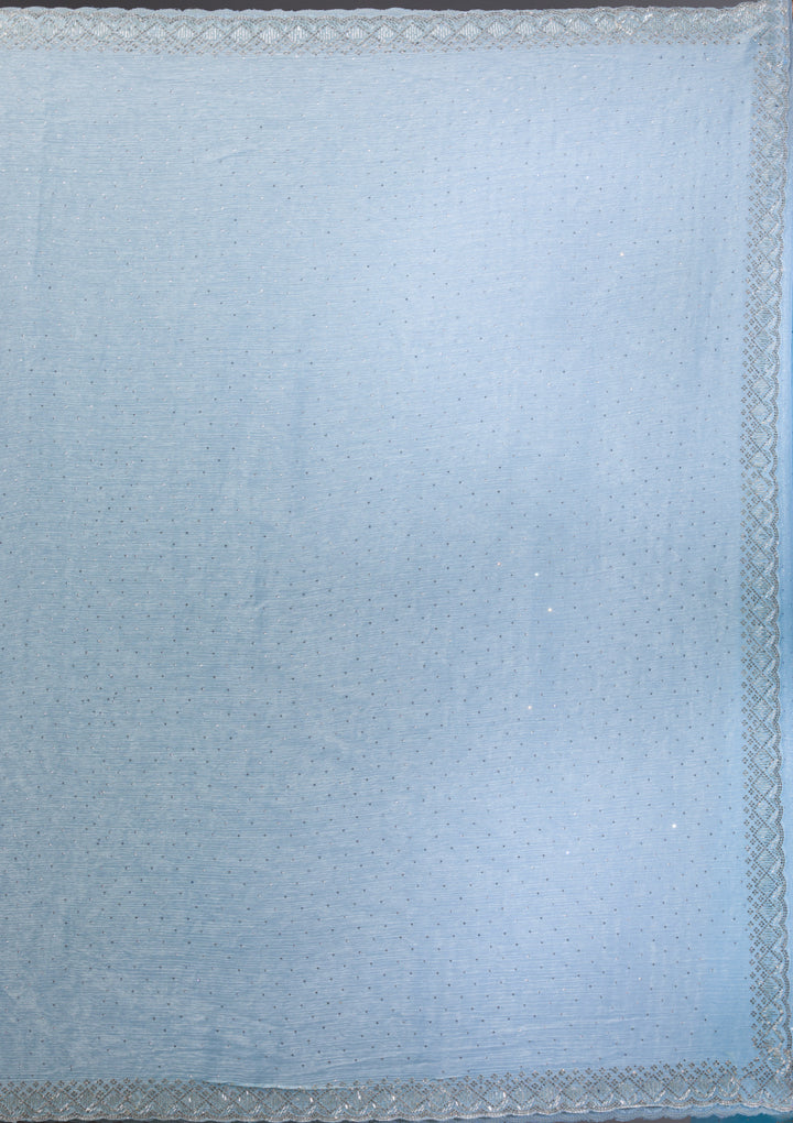 Sky Blue Stonework Chiffon Saree