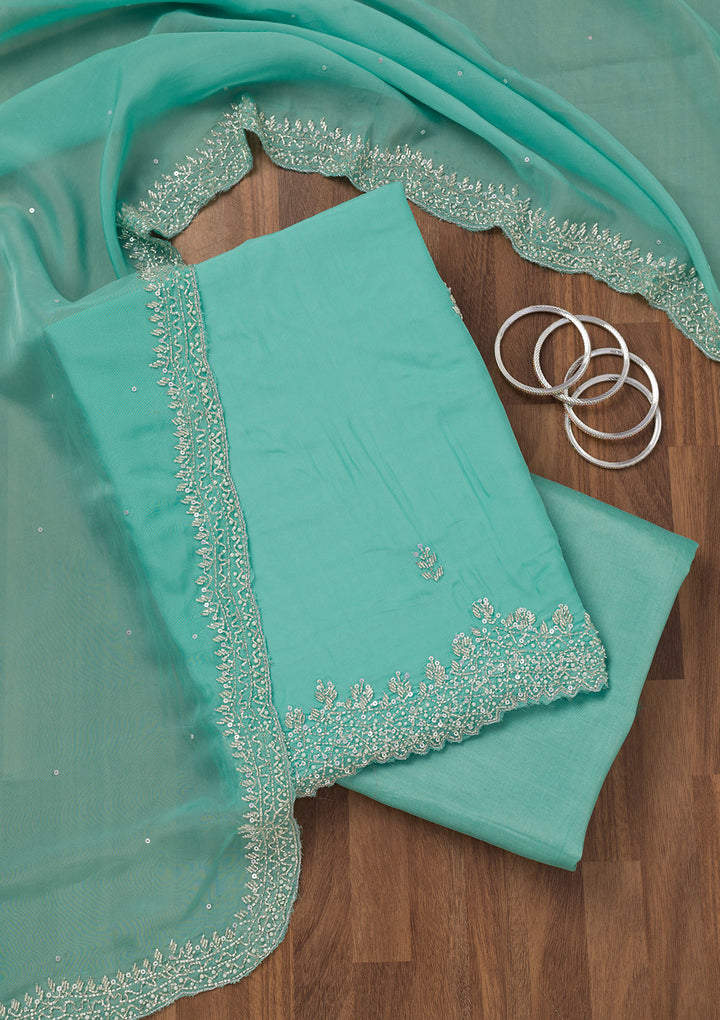 Sky Blue Stonework Tissue Unstitched Salwar Suit