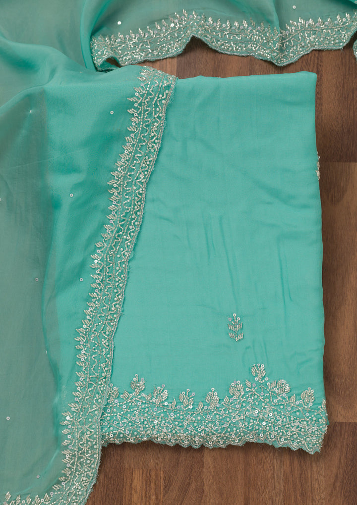 Sky Blue Stonework Tissue Unstitched Salwar Suit