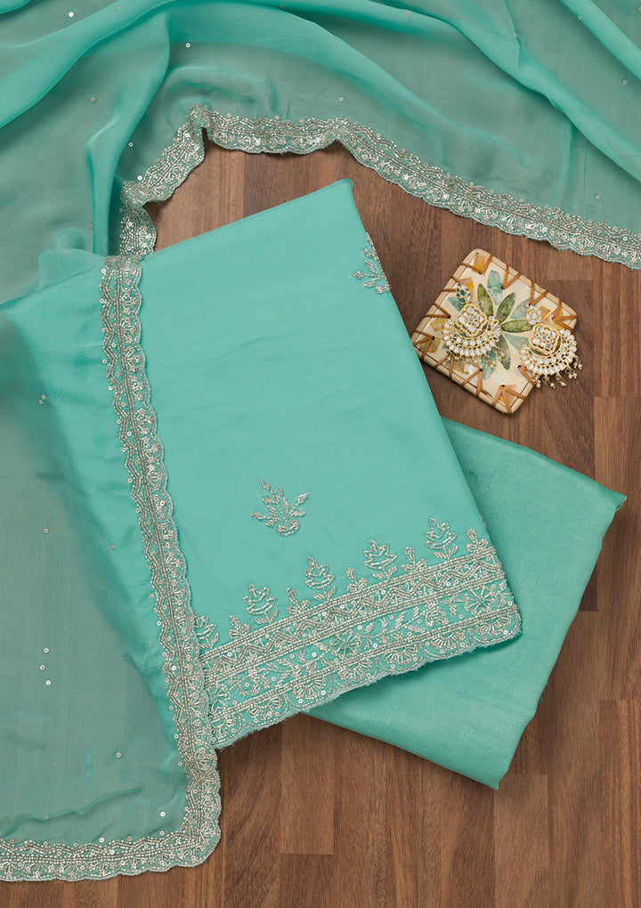 Sky Blue Stonework Tissue Unstitched Salwar Suit