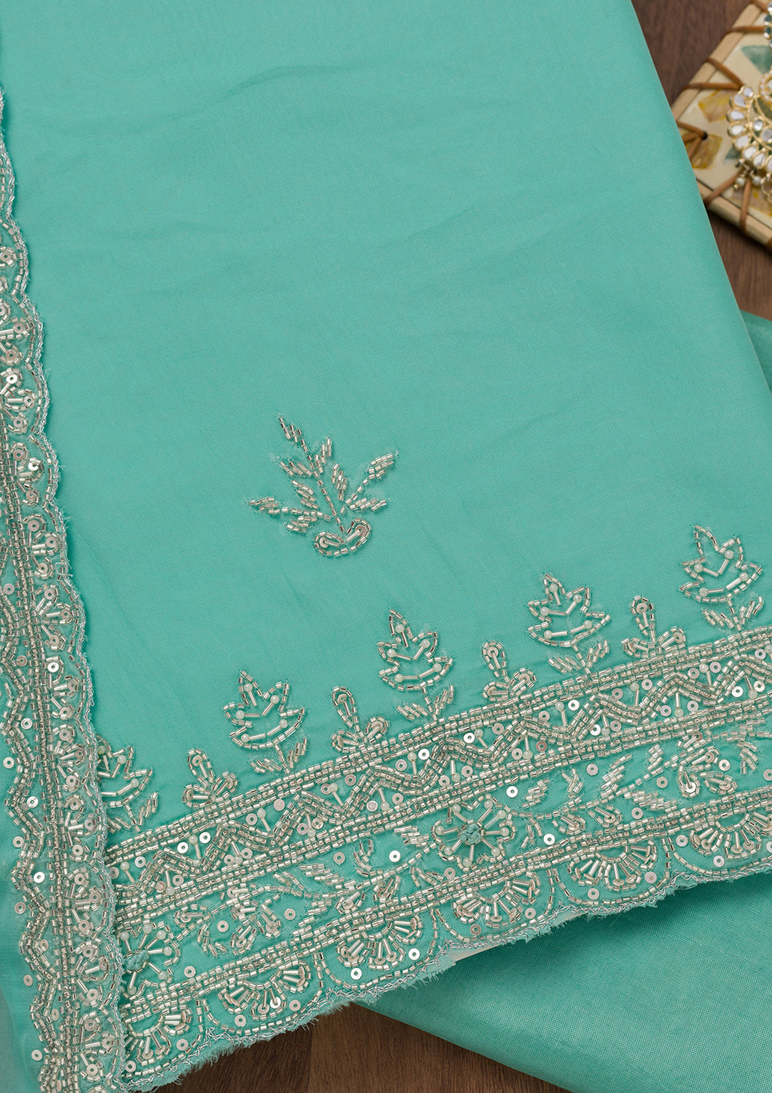 Sky Blue Stonework Tissue Unstitched Salwar Suit